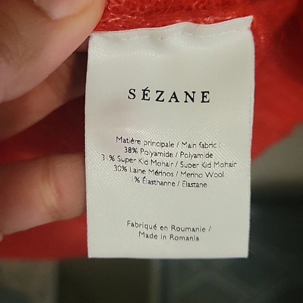Sezane Red Crewneck Button-Front Sweater - Picture 6 of 9